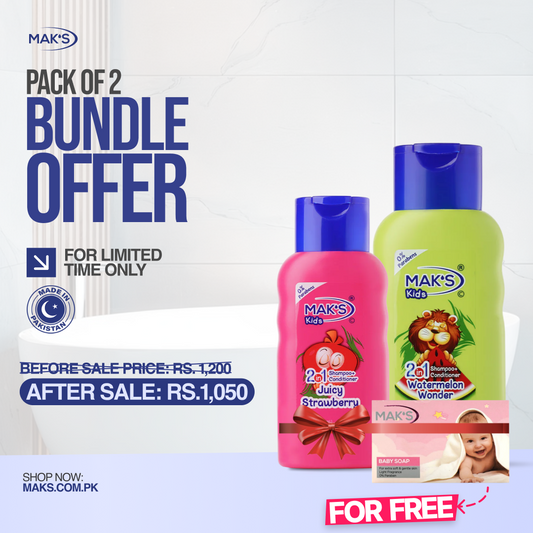 Mak’s 2-in-1 Shampoo Watermelon & Strawberry 300ml ×2 (Free Pink baby Soap)