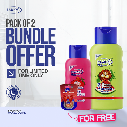 MAK’S Kids Watermelon 2-in-1 & Strawberry 2-in-1 300ml ×2 + FREE Lip Balm (Cocoa Butter)