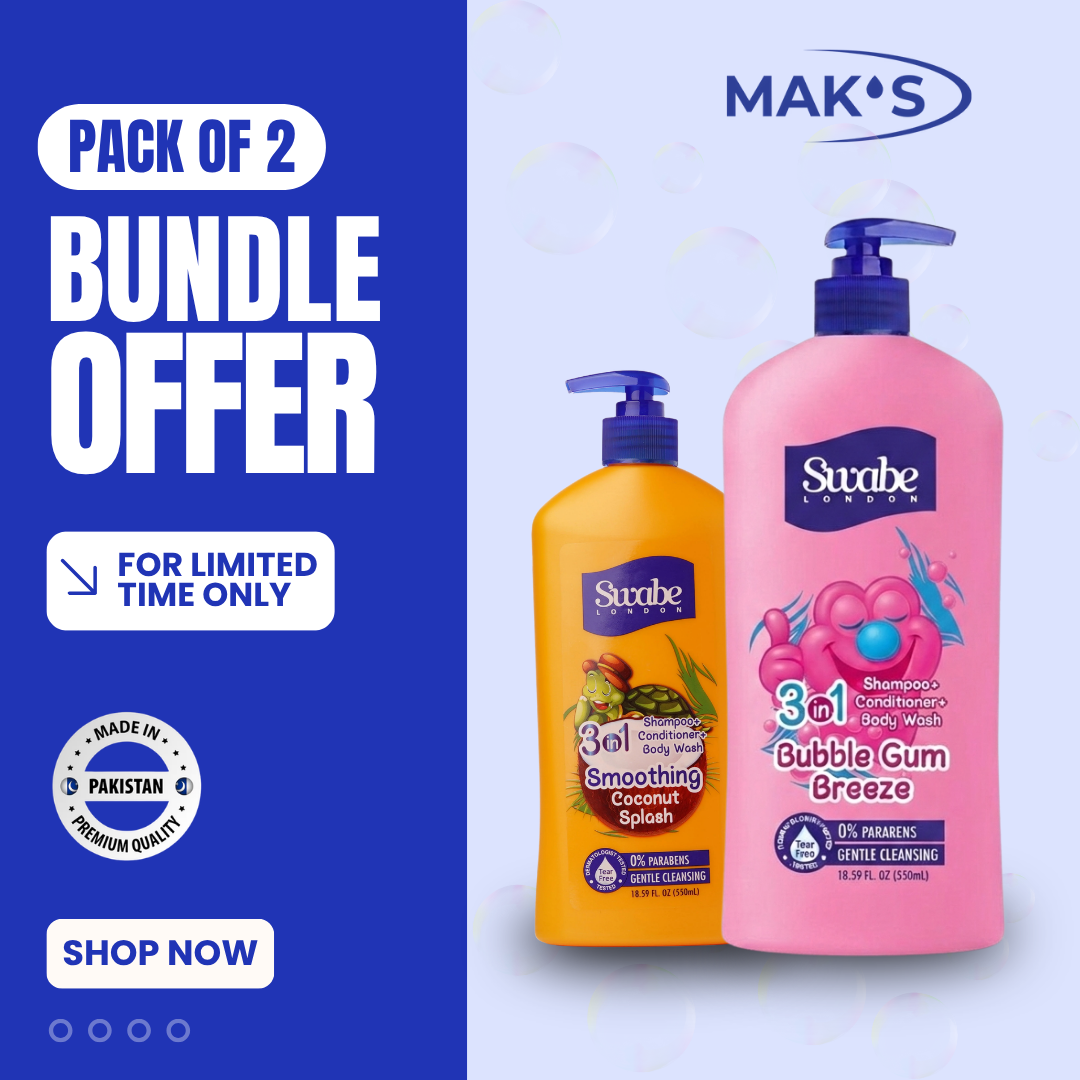 Swabe Kids by Maks 3in1 Coconut and Bubble Gum Shampoo Body Wash 550ml Twin Pack with Free Delivery Pakistan