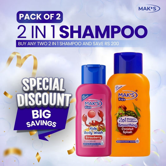 MAK’S Kids Coconut 2-in-1 & Strawberry Body Wash Bundle 300ml ×2