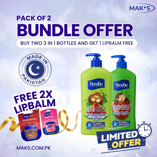 Swabe Kids by Mak’s Apple & Watermelon 3-in-1 Bundle 550ml ×2 + FREE Lip Balms x2