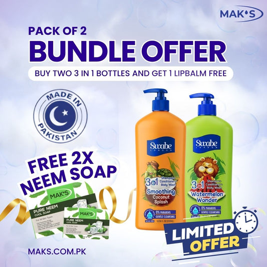 Swabe Kids by Mak’s Coconut & Watermelon 3-in-1 550ml ×2 + (Free Neem Soap)