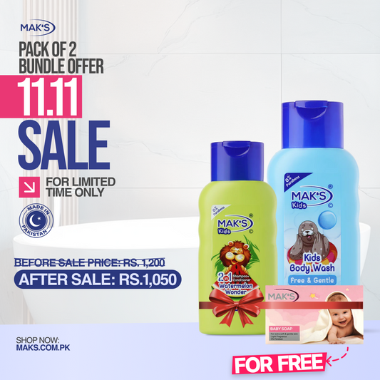 Mak’s 2-in-1 Shampoo Watermelon & Free Gentle Bodywash 300ml ×2 (Free Pink baby Soap)