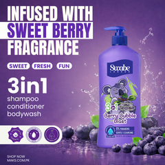 Swabe Kids by Mak's Berry Bubble Blast 3-in-1 Shampoo, Conditioner and Body Wash 550ml