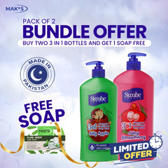 Swabe Kids by Maks 3in1 Strawberry and Apple Shampoo Body Wash 550ml Twin Pack with Free Neem Soap and Free Delivery Pakistan
