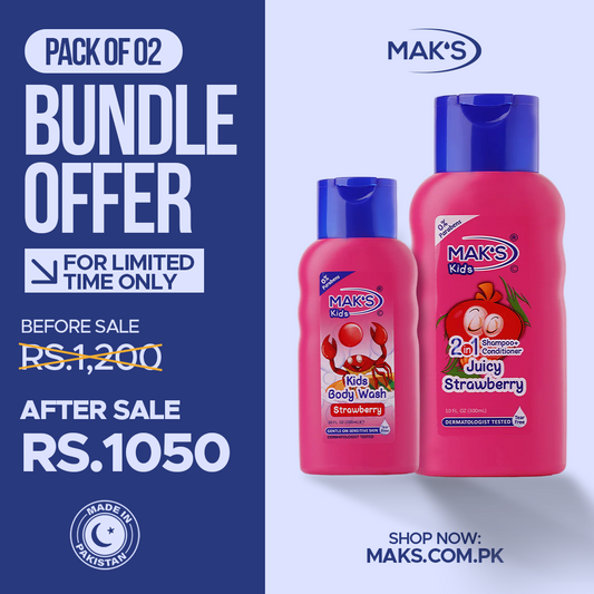 MAK’S Kids Strawberry 2-in-1 & Strawberry Body Wash Bundle 300ml ×2
