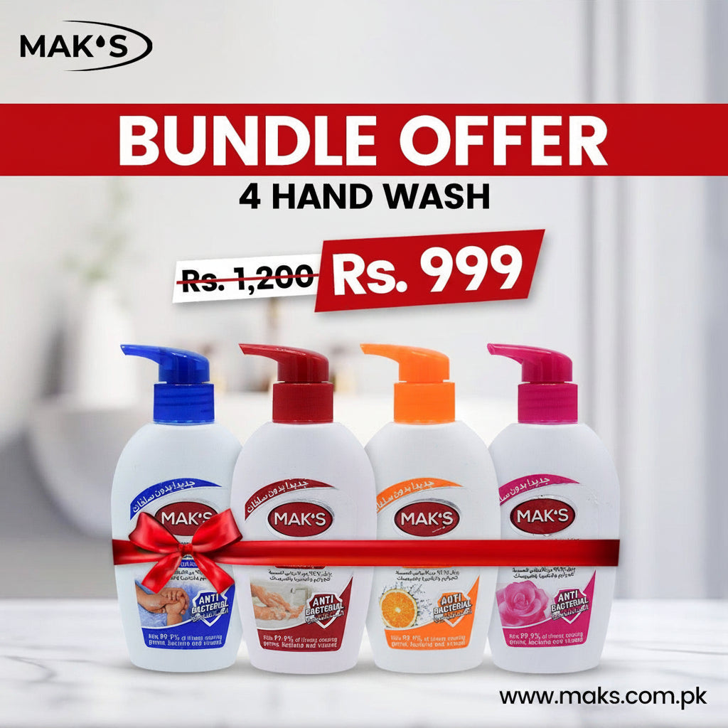 MAKS Antibacterial Hand Wash 200ml Variety Pack of 4 Citrus Silky Harmony Alaska Bundles Free Delivery Pakistan