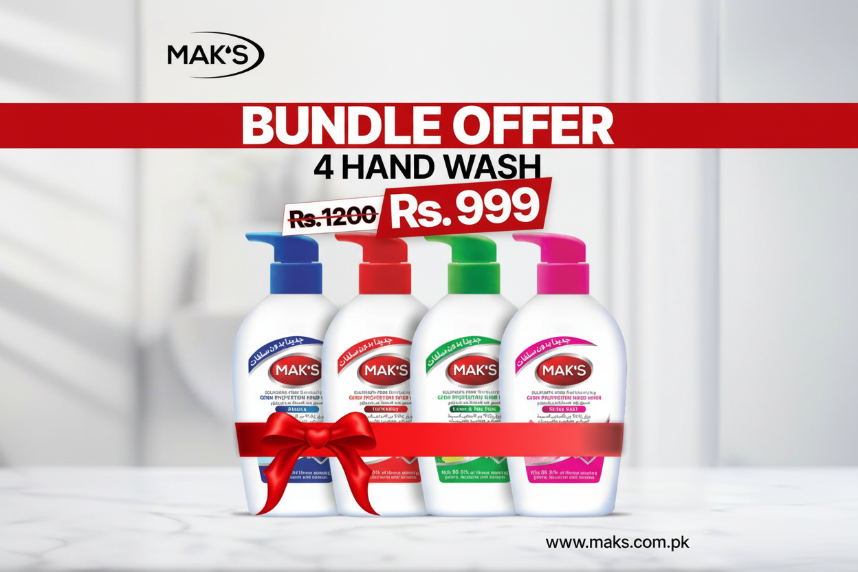 MAKS Antibacterial Hand Wash 200ml Variety Pack of 4 Lime Silky Harmony Alaska Bundles Free Delivery Pakistan