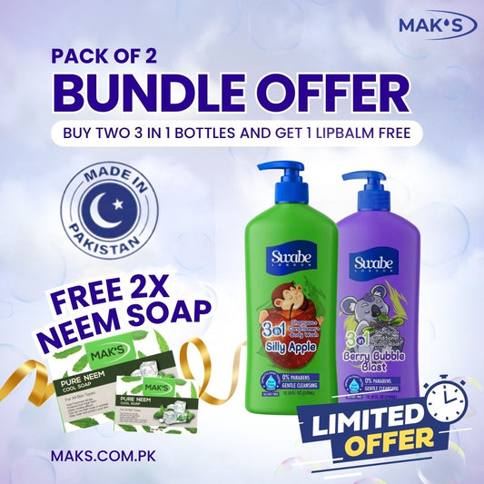 Swabe Kids by Mak’s Apple & Berry Bubble Blast 3-in-1 550ml ×2 + (Free Neem Soap)