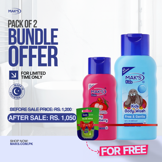 MAK’S Kids Strawberry 2-in-1 & Gentle Body Wash300ml ×2 + FREE Lip Balm (Aloe Vera)