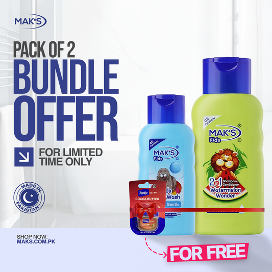 MAK’S Kids Watermelon 2-in-1 & Gentle Body Wash300ml ×2 + FREE Lip Balm (Cocoa Butter)