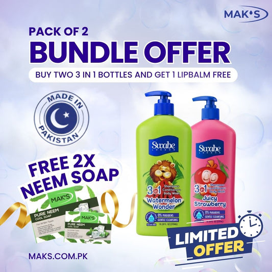 Swabe Kids by Mak’s Strawberry & Watermelon 3-in-1 550ml ×2 + (Free Neem Soap)