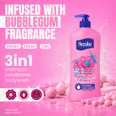 Swabe Kids by Mak's Bubble Gum Breeze 3-in-1 Shampoo, Conditioner and Body Wash 550ml
