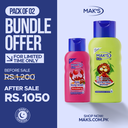 MAK’S Kids Watermelon 2-in-1 & Strawberry Body Wash Bundle 300ml ×2
