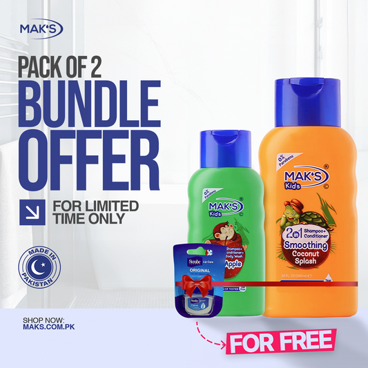 MAK’S Kids Coconut 2-in-1 & Apple 3-in-1 300ml ×2 + FREE Lip Balm (Original)