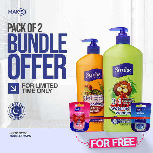 Swabe Kids by Mak’s Watermelon & Coconut 3-in-1 Bundle 550ml ×2 + FREE Lip Balms (Rosy Lips & Original) ×2