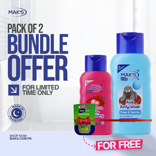 MAK’S Kids Strawberry 2-in-1 & Gentle Body Wash300ml ×2 + FREE Lip Balm (Aloe Vera)
