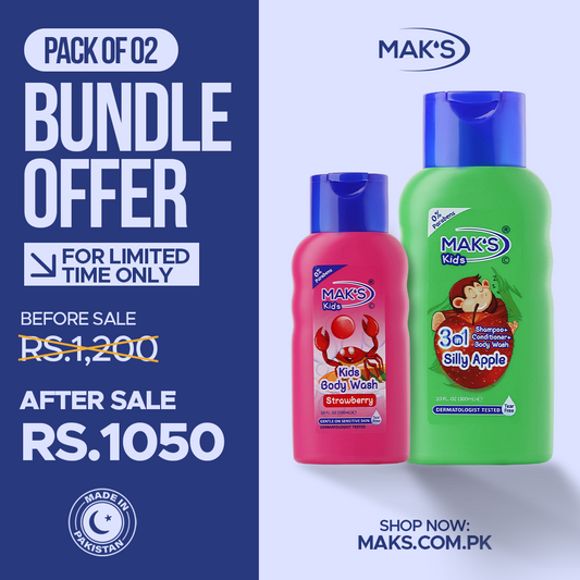 MAK’S Kids Apple 3-in-1 & Strawberry Body Wash Bundle 300ml ×2