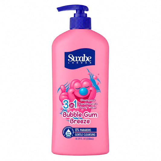 Swabe Kids by Mak's Bubble Gum Breeze 3-in-1 Shampoo, Conditioner & Body Wash 550ml