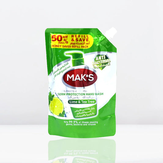 MAK’s Sulphate Free Anti Bacterial Handwash - Lime & Tea Tree (Pouch) 600ml