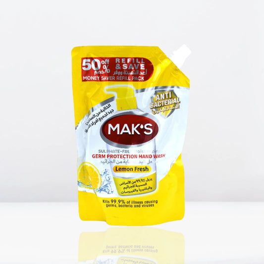 MAK’s Sulphate Free Anti Bacterial Handwash - Lemon Fresh (Pouch) 600ml
