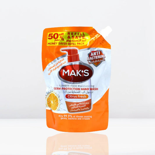 MAK’s Sulphate Free Anti Bacterial Handwash - Citrus Fresh (Pouch) 600ml