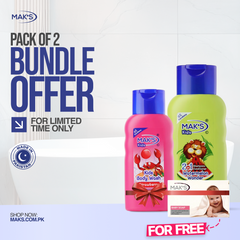 Mak’s 2-in-1 Shampoo Watermelon & Strawberry Bodywash 300ml ×2 (Free Pink baby Soap)