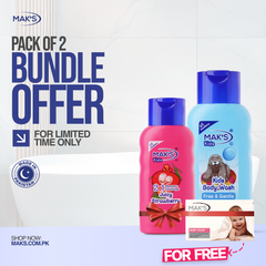 Mak’s 2-in-1 Shampoo Strawberry & Free Gentle Bodywash 300ml ×2 (Free White baby Soap)