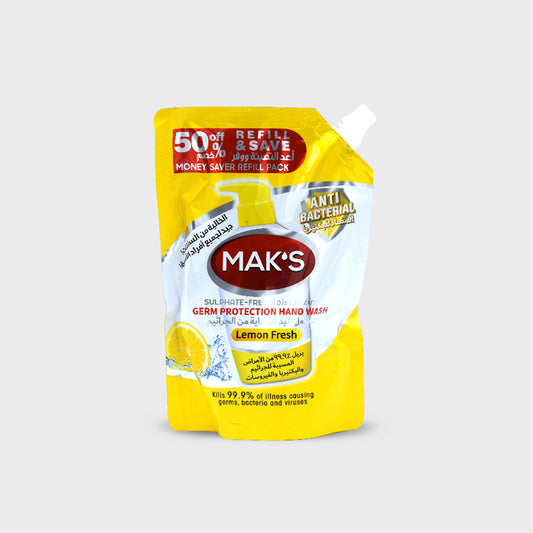 MAK’s Sulphate Free Anti Bacterial Handwash - Lemon Fresh (Pouch) 600ml