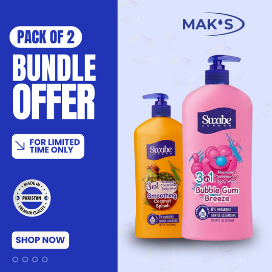Swabe Kids by Maks 3in1 Coconut and Bubble Gum Shampoo Body Wash 550ml Twin Pack with Free Delivery Pakistan