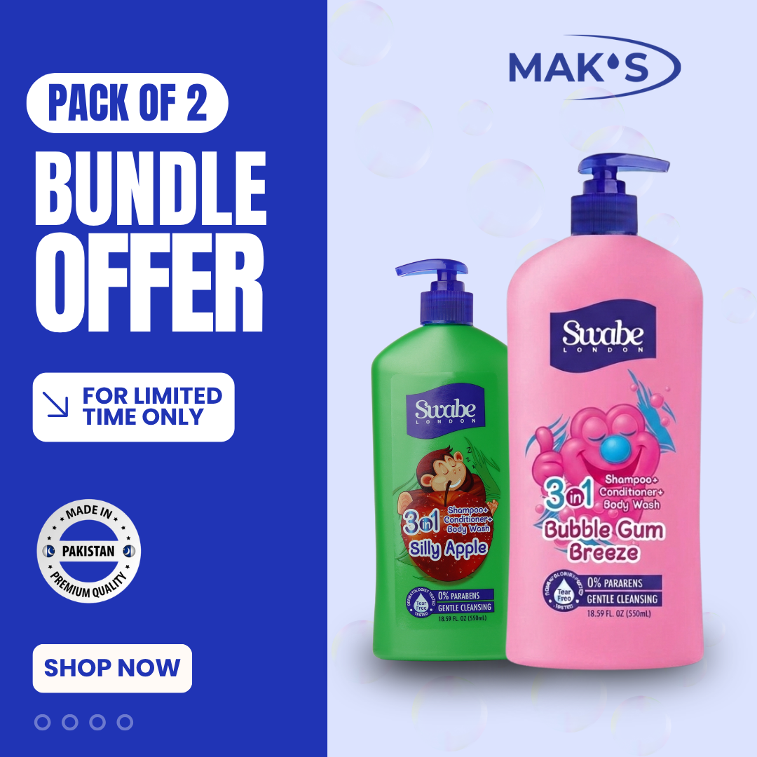 Swabe Kids by Maks 3in1 Apple and Bubble Gum Shampoo Body Wash 550ml Twin Pack with Free Delivery Pakistan