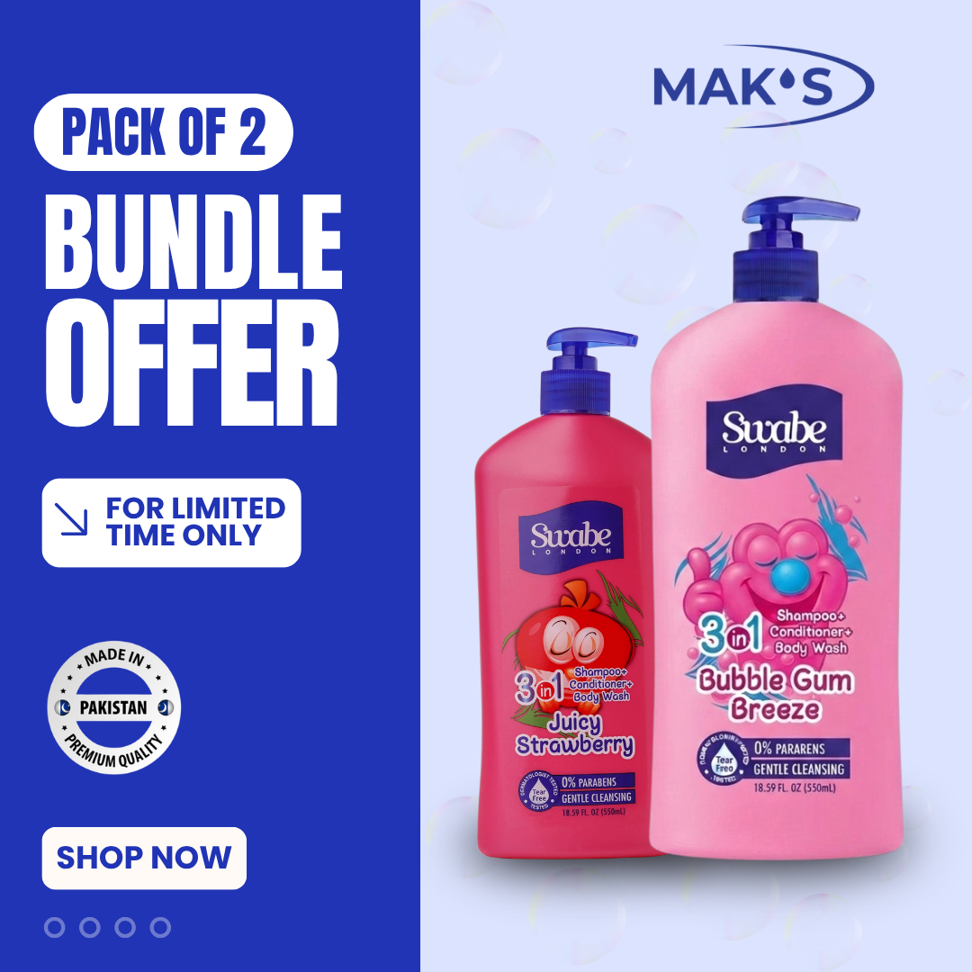 Swabe Kids by Maks 3in1 Strawberry and Bubble Gum Shampoo Body Wash 550ml Twin Pack with Free Delivery Pakistan