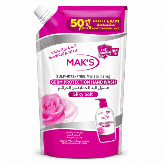 MAK’s Sulphate Free Anti Bacterial Handwash - Silky Soft (Pouch) 600ml