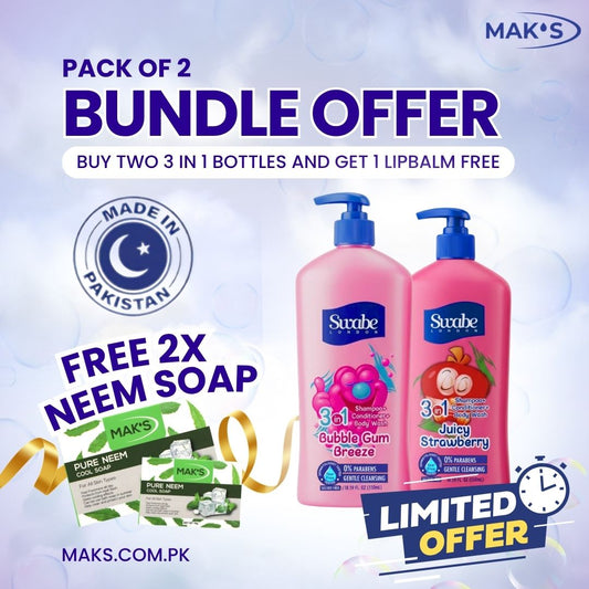 Swabe by Mak’s Strawberry & Bubble Gum 550ml ×2 (Free Neem Soap)