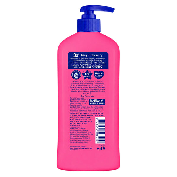 Swabe Kids by Mak's Juicy Strawberry 3-in-1 Shampoo, Conditioner, and Body Wash 550ml