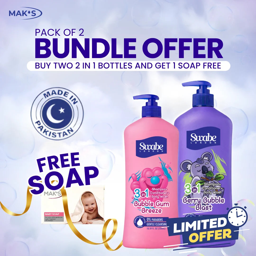 Swabe by Mak’s Berry Blast  & Bubble Gum 3-in-1 550ml ×2 + (Free Baby Soap)