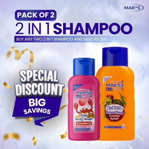 MAK’S Kids Coconut 2-in-1 & Strawberry Body Wash Bundle 300ml ×2