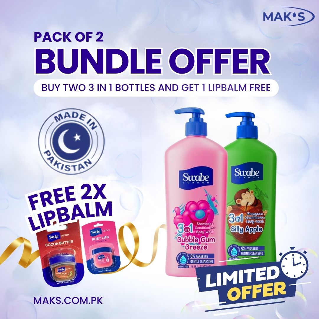 Swabe Kids by Mak’s Bubblegum & Apple 3-in-1 Bundle 550ml ×2 + FREE Lip Balms ×2