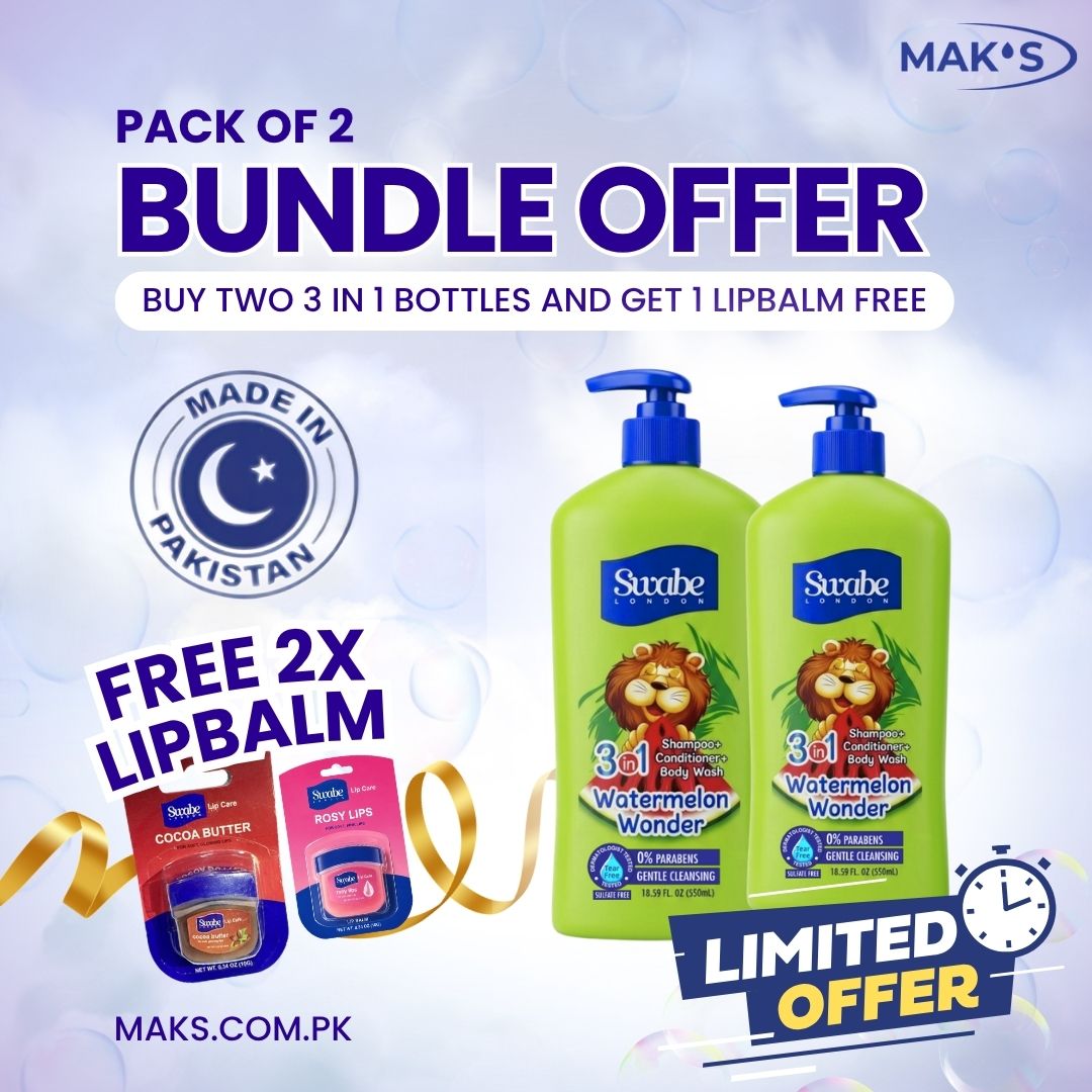 Swabe Kids by Mak’s Watermelon 3-in-1 Bundle 550ml ×2 + FREE Lip Balms ×2