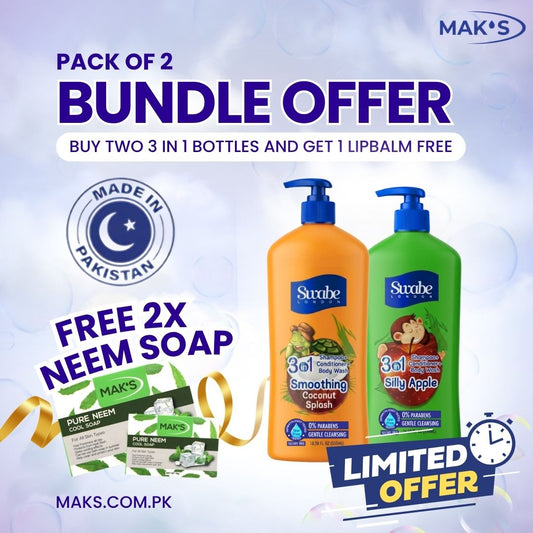 Swabe Kids by Mak’s Coconut & Apple 3-in-1 Bundle 550ml ×2 + (Free Neem Soap)