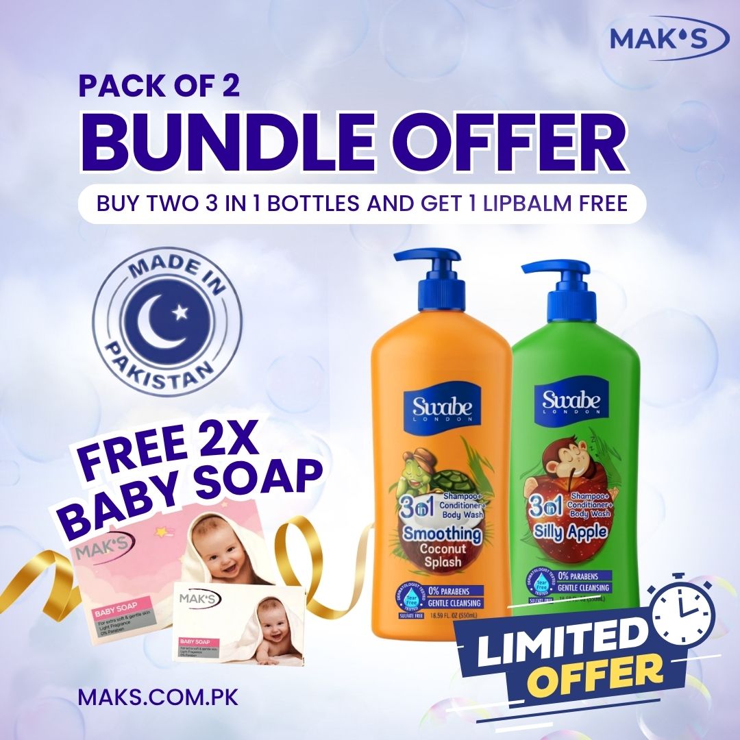 Swabe Kids by Mak’s Coconut & Apple 3-in-1 Bundle 550ml ×2 + (Free Baby Soap)