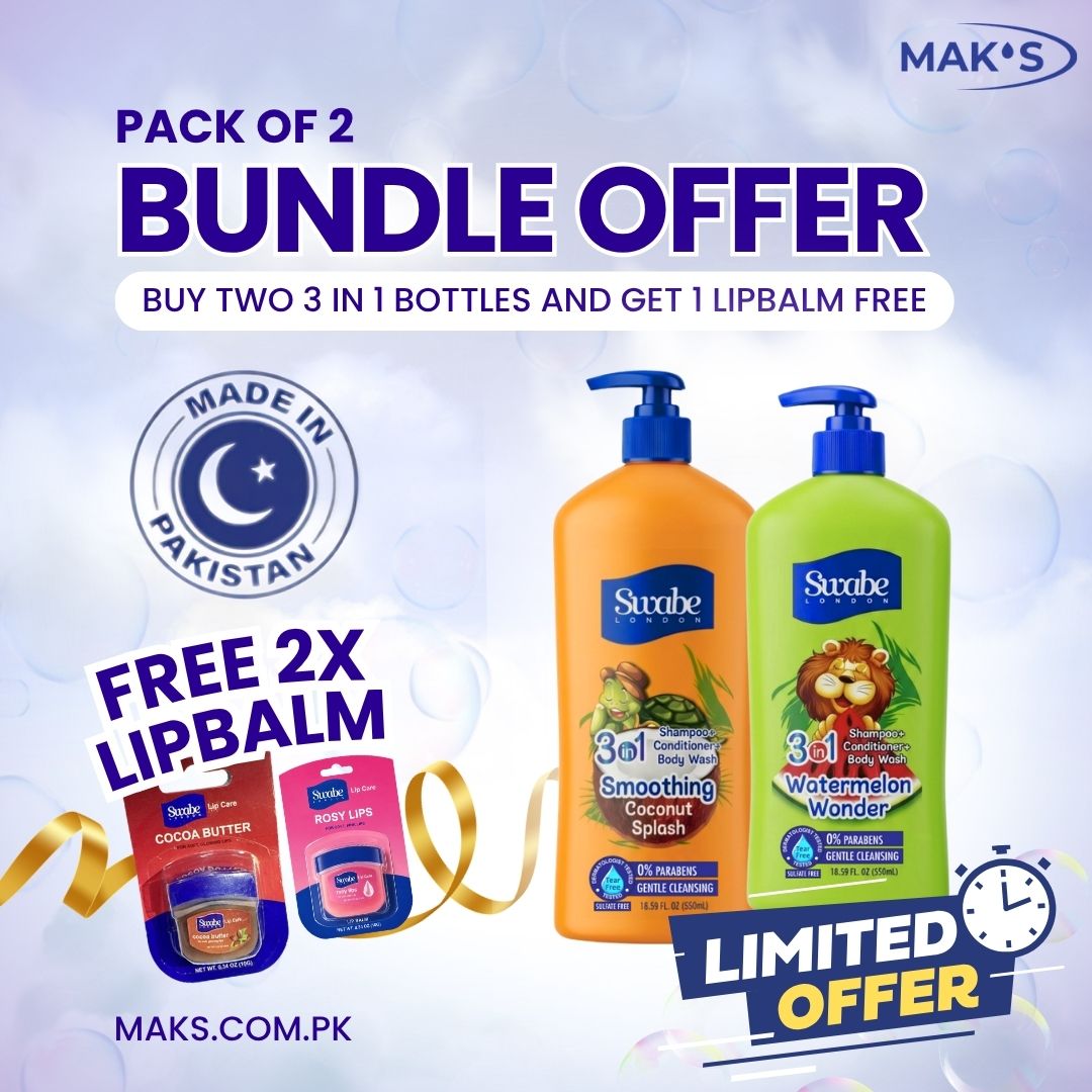 Swabe Kids by Mak’s Watermelon & Coconut 3-in-1 Bundle 550ml ×2 + FREE Lip Balms x2