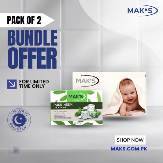MAK’S Pure Transparent Neem Cool Soap & White Baby Soap Bundle ×2