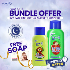 Mak’s 2-in-1 Shampoo Watermelon & Apple 3-in-1 300ml ×2 (Free White baby Soap)