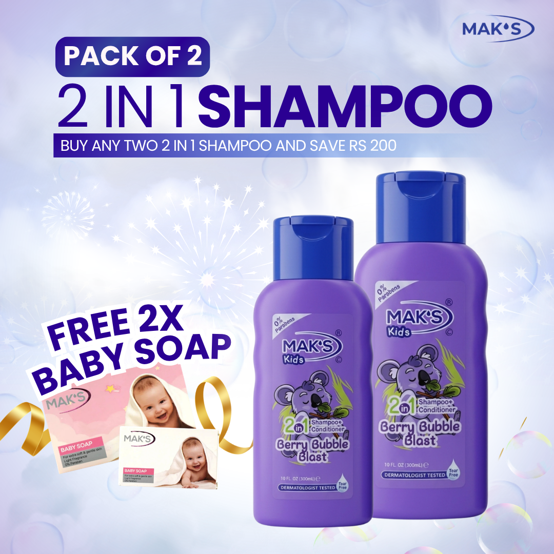 MAK’S Kids Berry Blast 2-in-1 Shampoo Bundle 300ml x2 + Free Baby Soap (Pack of 2)