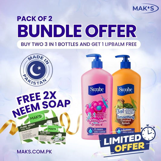 Swabe Kids by Mak’s Coconut & Bubble Gum 3-in-1 550ml ×2 + (Free Neem Soap)