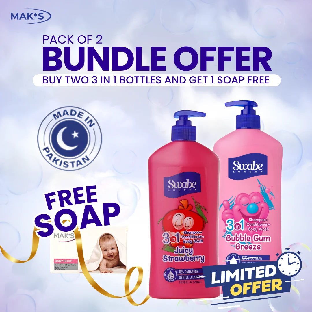 Swabe by Mak’s Strawberry & Bubble Gum 550ml ×2 (Free Baby Soap)