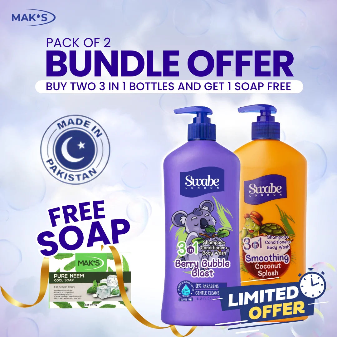 Swabe by Mak’s Berry Blast  & Coconut 3-in-1 550ml ×2 + (Free Neem Soap)