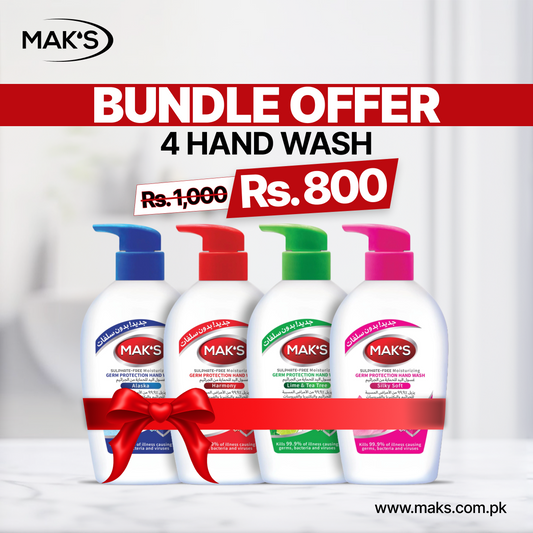 Mak's Handwash Bundle 200ml ×4 (Lime, Silky, Harmony, Alaska)