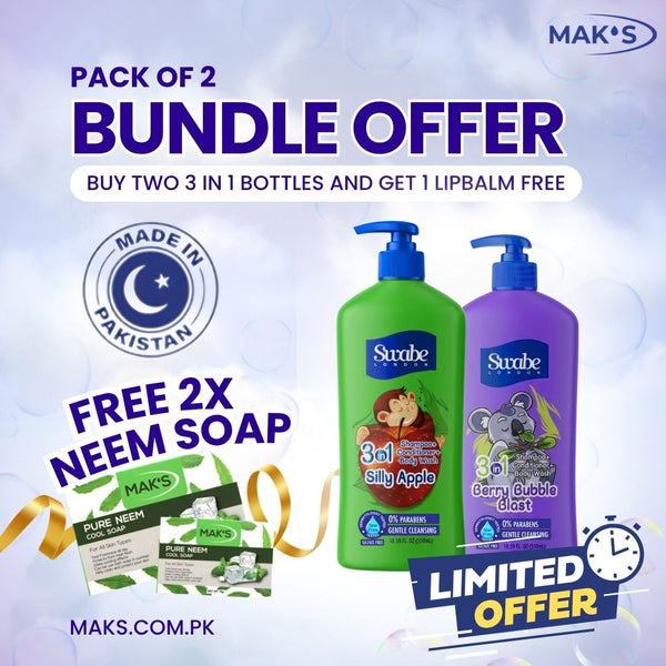 Swabe Kids by Mak’s Apple & Berry Bubble Blast 3-in-1 550ml ×2 + (Free Neem Soap)